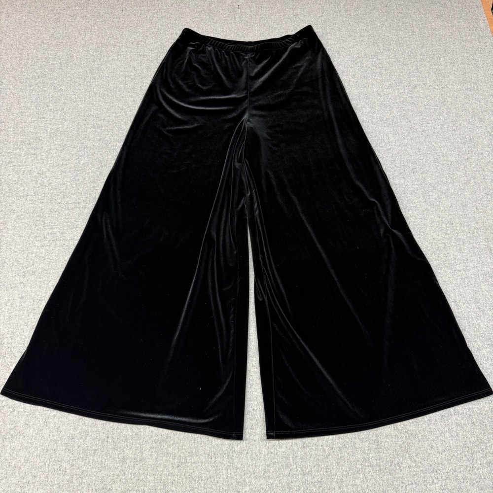 MSK Velvet Wide Leg Pants Size Large Black Palazzo Elastic Waist Stretch Dressy